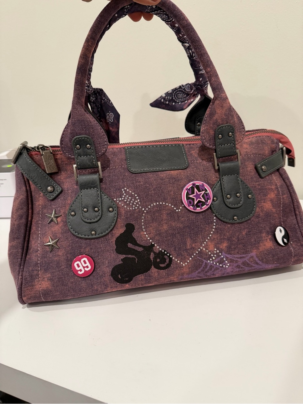 Von Dutch Purple Canvas Motorcycle Accent Shoulder Bag